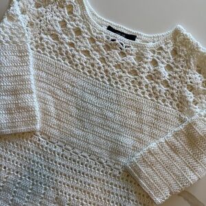 Per Se White Openwork Crochet Cotton Top